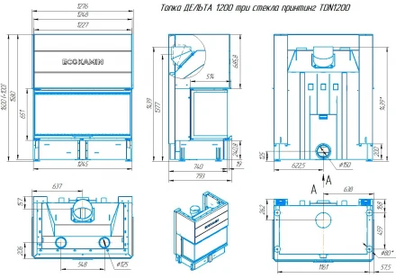 Каминная топка Дельта 1200 три стекла принтинг (Экокамин)