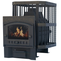 Чугунная печь для бани Сибирь-24, с каминной топочной дверцей (НМК)