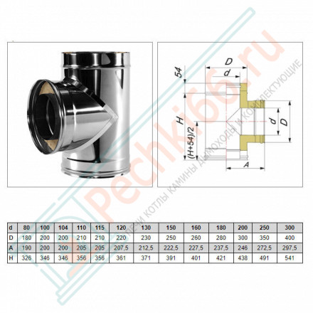 Тройник 90° V50R с изол (AISI-321/0,8-AISI-304/0,5) d-250/350 (Вулкан-Cerablanket)