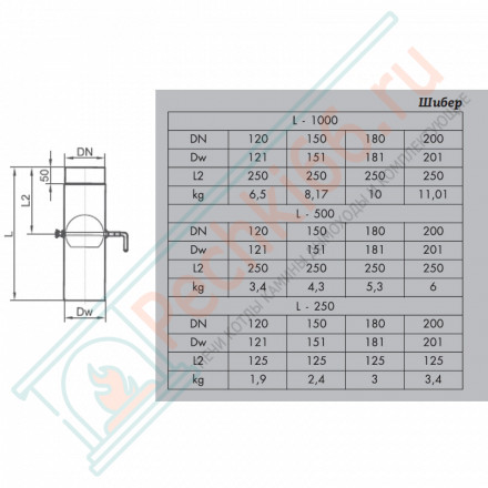 Шибер L=250, черный d-120 (КПД)