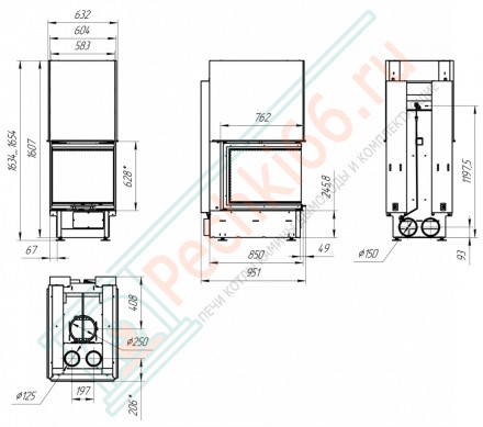 Топка Дельта 700 три стекла подовое горение принтинг (Экокамин)