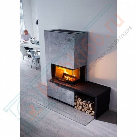 Печь-камин i41T талькомагнезит, стекло справа, черная полка и скамья - гранит (Contura)