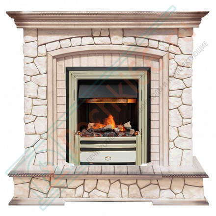 Каминокомплект Preston - Белый/Слоновая кость с патиной с очагом Cavendish