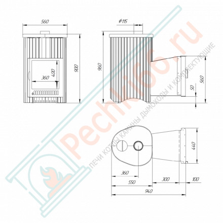 Дровяная банная печь Ферингер ОПТИМА "Окаменевшее дерево перенесённый рисунок" до 28 м³