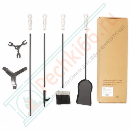 Набор каминный D41111ASK (3 предмета, 75см, античное серебро/черный), на подставке