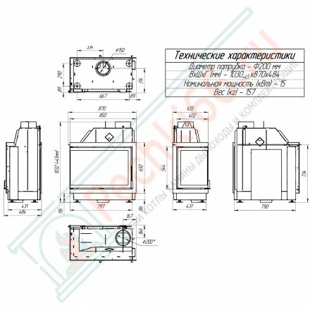 Каминная топка Альфа 800 L два стекла левая (Экокамин) 15 кВт
