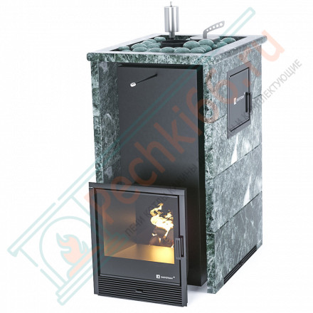 Печь для бани Геленджик-М2 в трёхстороннем кожухе с открытым верхом из змеевика (ИзиСтим)