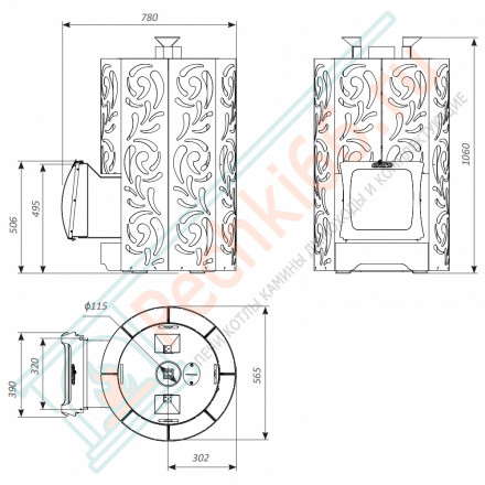 Дровяная банная печь Grill'D Violet World Steel Romb Short Window Max
