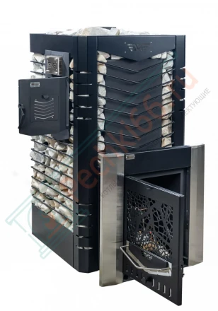 Газовая банная печь из нержавеющей стали № 06-ГТ 40 с сеткой для камней (Тройка) до 24 м3