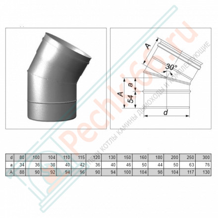 Отвод одностенный 30° (AISI-321/0,5мм) d-200 (Вулкан)
